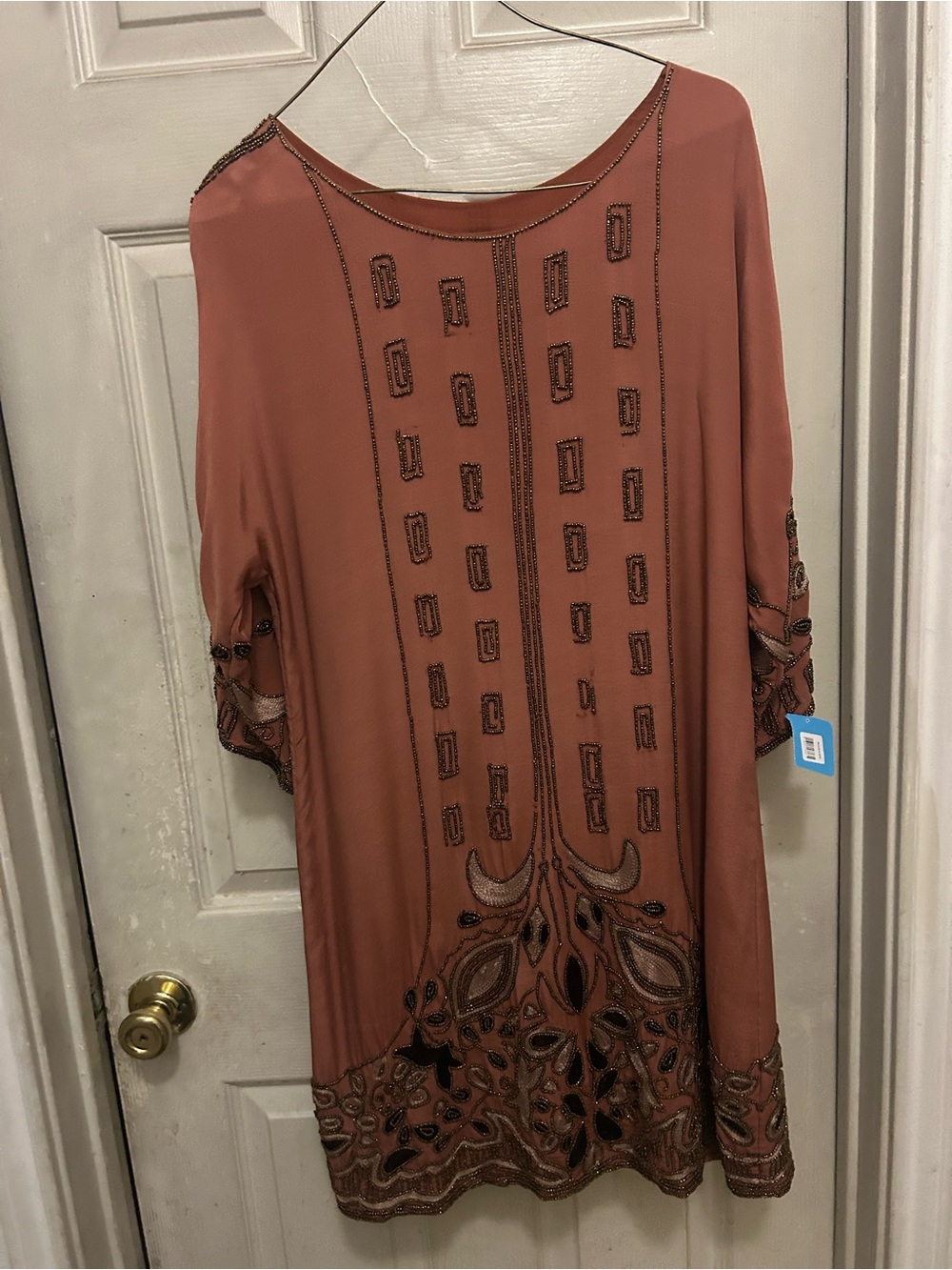 Embellished Rust Shift Dress - Women